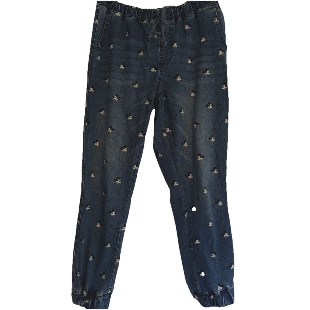 Disney Parks Mickey Mouse Denim Jogger Pants Small Stretch Pull On Pants